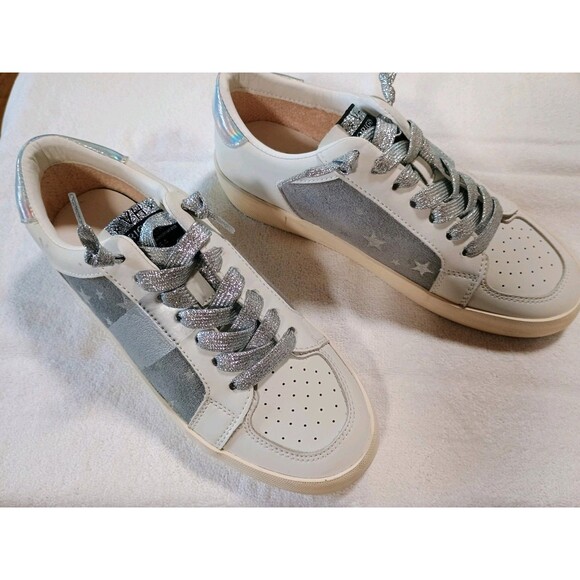 Vintage Havana Shoes - Vintage Havana Jamie Leather Sneaker White, Gray & Silver Stars Women’s 7.5